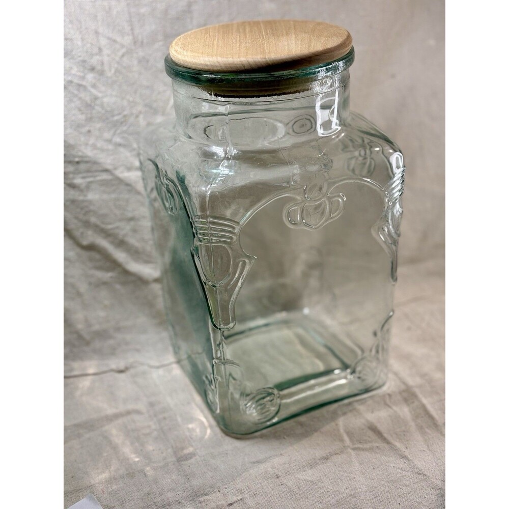 Large Glass Jar Vintage Style Modern 11.5” Wood Top Decor